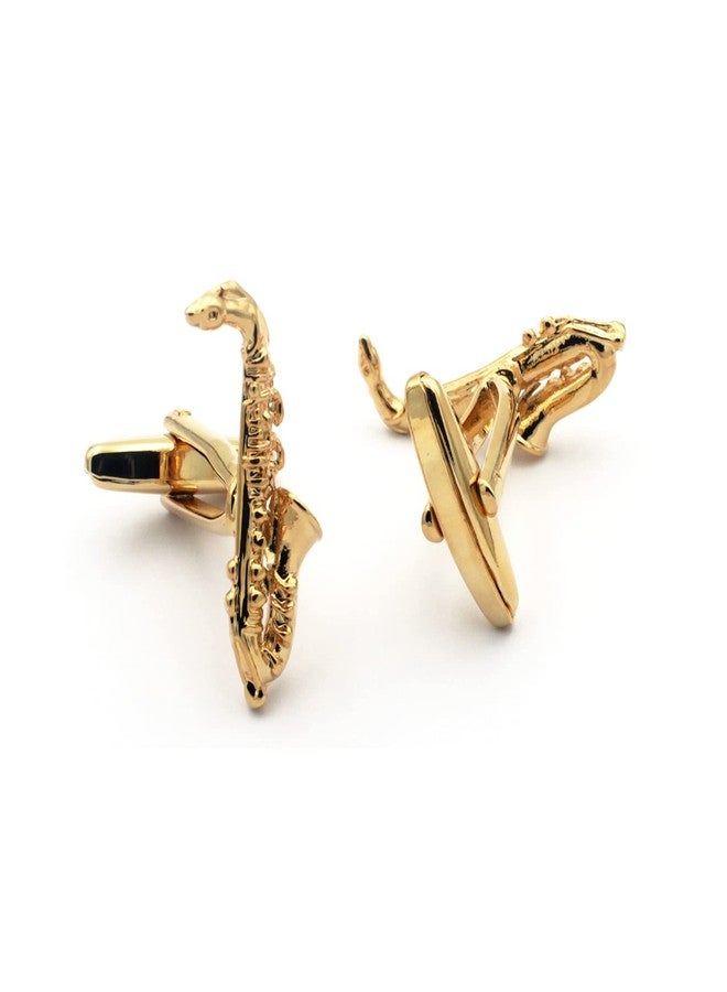 Vcufflinks Gold Saxophone Cuff Links Musician Jazz Lover Cufflinks and Tie-Clip Set - Image 4