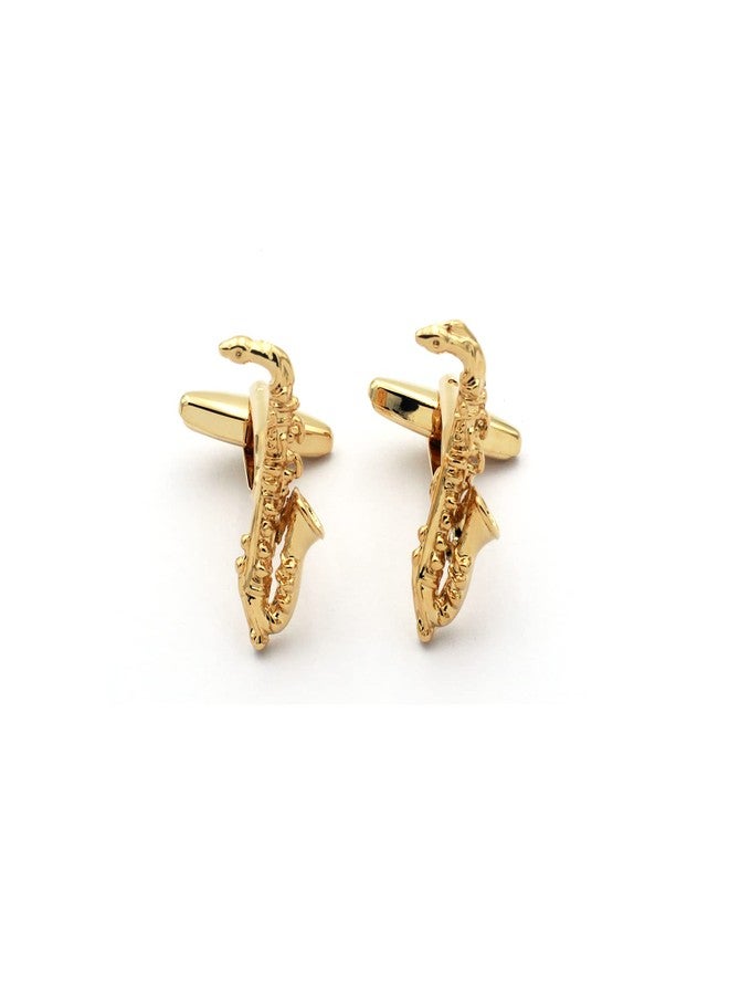 Vcufflinks Gold Saxophone Cuff Links Musician Jazz Lover Cufflinks and Tie-Clip Set - Image 5