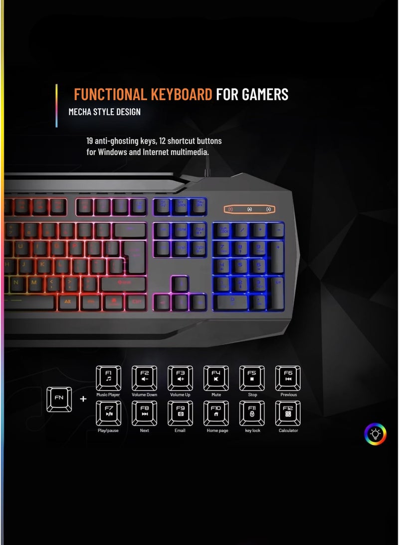 Meetion C490 Gaming Combo – Wired Keyboard, Mouse, Headset & Mouse Pad 4-in-1 PC Gaming Kit - Image 3