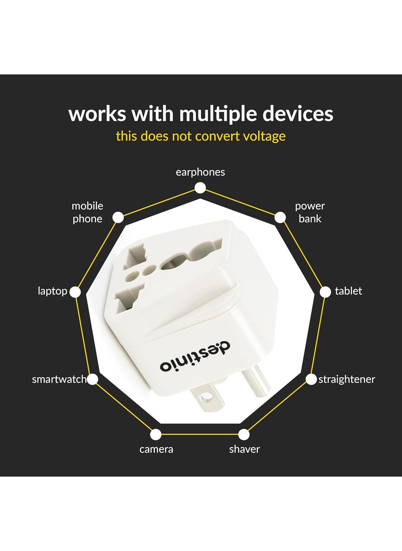 Destinio Destinio India to USA Travel Adapter Plug Type B 10 Year Warranty 2Socket Universal Travel Adapter for Canada US Japan More White Pack of 2  - Image 3