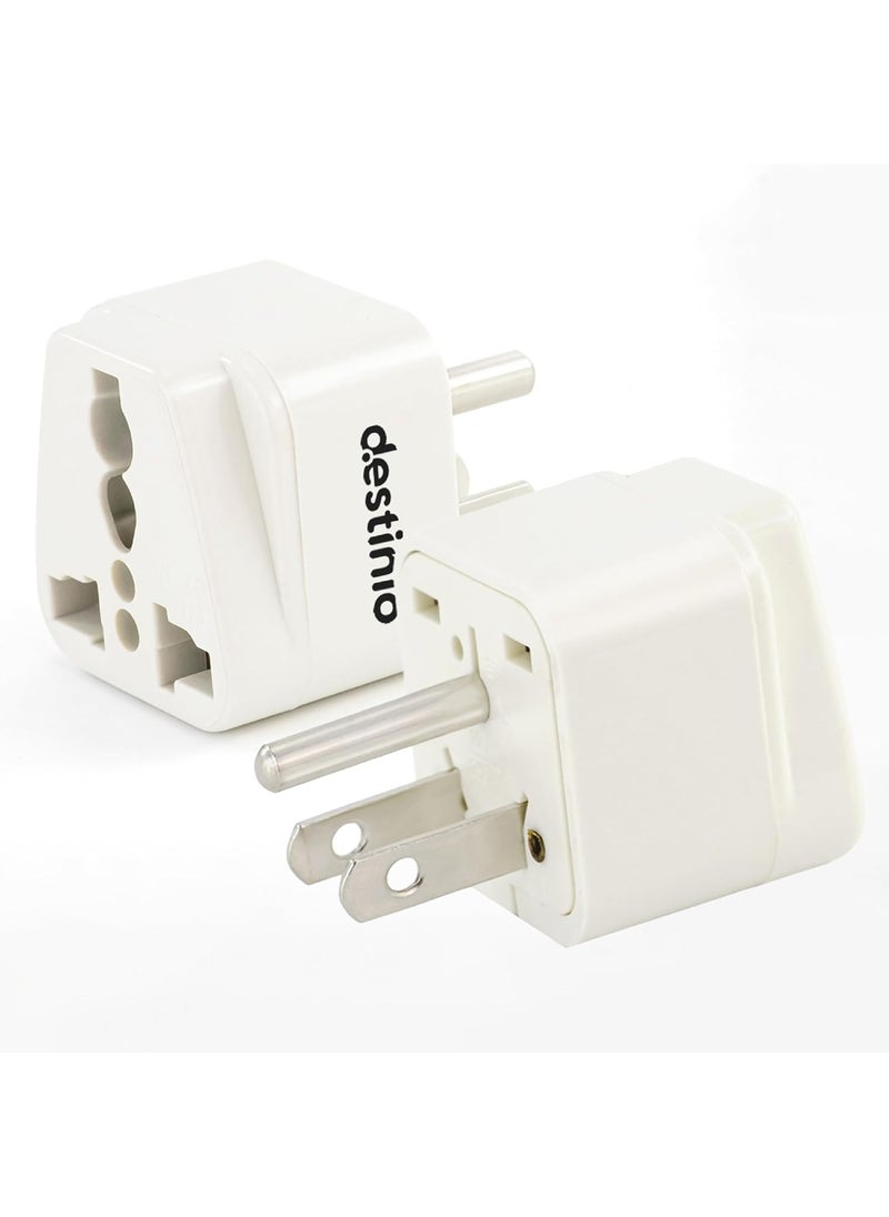 Destinio Destinio India to USA Travel Adapter Plug Type B 10 Year Warranty 2Socket Universal Travel Adapter for Canada US Japan More White Pack of 2  - Image 1