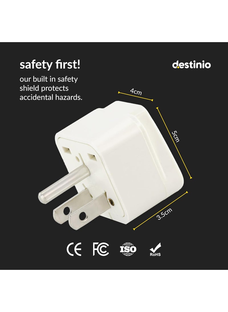 Destinio Destinio India to USA Travel Adapter Plug Type B 10 Year Warranty 2Socket Universal Travel Adapter for Canada US Japan More White Pack of 2  - Image 2