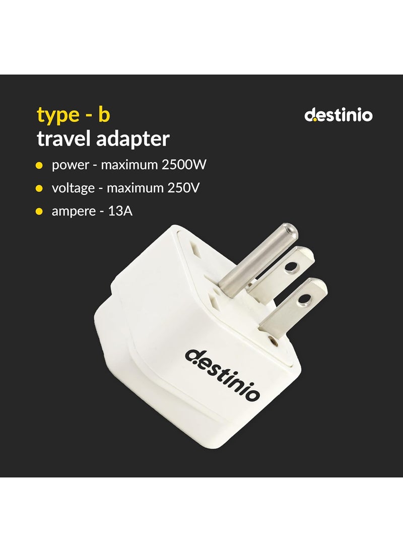 Destinio Destinio India to USA Travel Adapter Plug Type B 10 Year Warranty 2Socket Universal Travel Adapter for Canada US Japan More White Pack of 2  - Image 5