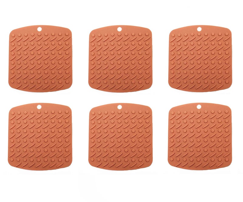 P Plus Fire Silicone Trivets for Hot Dishes and Hot Pot Holders Silicone Heat Resistant Mats Silicone Trivet for Hot Pots Non-Slip Hot Pad (Brown, Set of 6) - Image 1