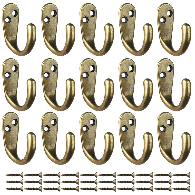 IBosins 15PCS Coat Hooks Wall Mounted Single Prong Robe Hook for Hanging Towel Hooks with 30 Screws for Bags, Hat, Cap, Scarf, Cup - Image 2