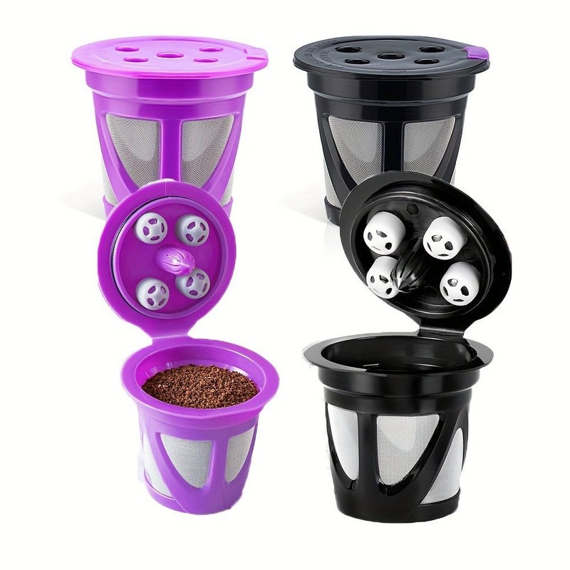 4 Pack Universal Reusable K Cup For Keurig Brewing 2 Black 2 Purple Refillable Coffee Pods With 5 Holes - Image 1