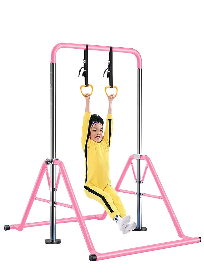 MaBaby Expandable Gymnastics Bar for Kids - Height Adjustable Junior Training Bar for Home, Folding Gymnastic Horizontal Bars Equipment with lifting rings - Image 1