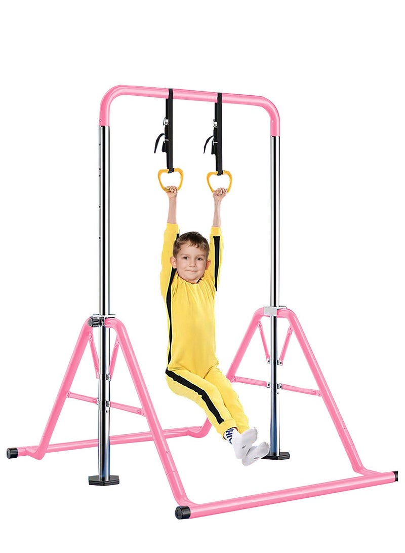 MaBaby Expandable Gymnastics Bar for Kids - Height Adjustable Junior Training Bar for Home, Folding Gymnastic Horizontal Bars Equipment with lifting rings - Image 2