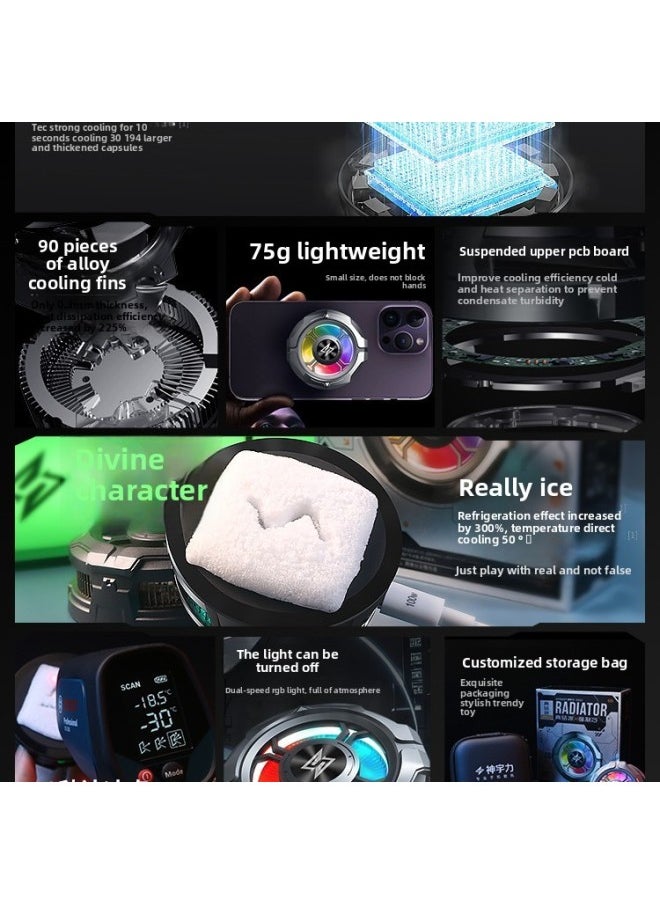 [True Icing] Magnetic Mobile Phone Radiator Cooling Artifact Semiconductor Refrigeration Live Special Back Clip Mute Wind-Color:Samurai Black [back Clip Style] Can Be Used On Both For Apple And Android √ Instant Cooling●Free Storage Bag + Finger Cot