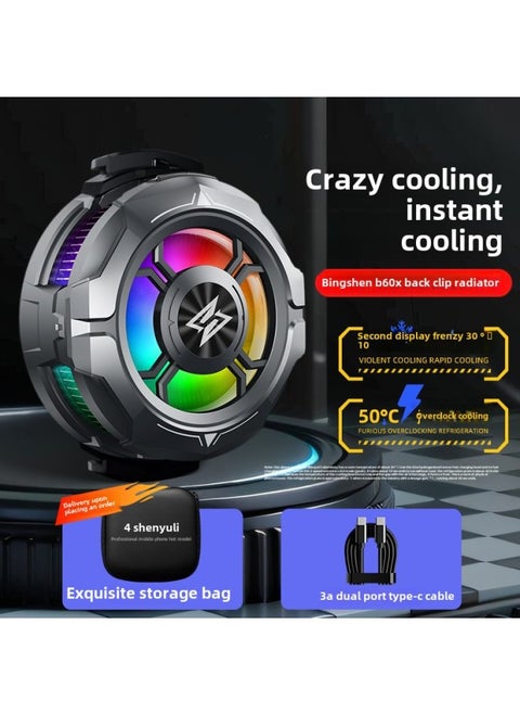 [True Icing] Magnetic Mobile Phone Radiator Cooling Artifact Semiconductor Refrigeration Live Special Back Clip Mute Wind-Color:Samurai Black [back Clip Style] Can Be Used On Both For Apple And Android √ Instant Cooling●Free Storage Bag + Finger Cot