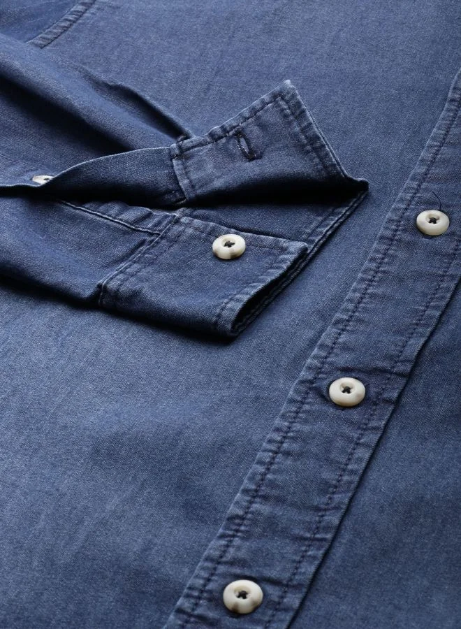 شركة المرآب الهندية Men Slim Fit Solid Full Sleeves Cutaway Collar Casual Denim Shirt