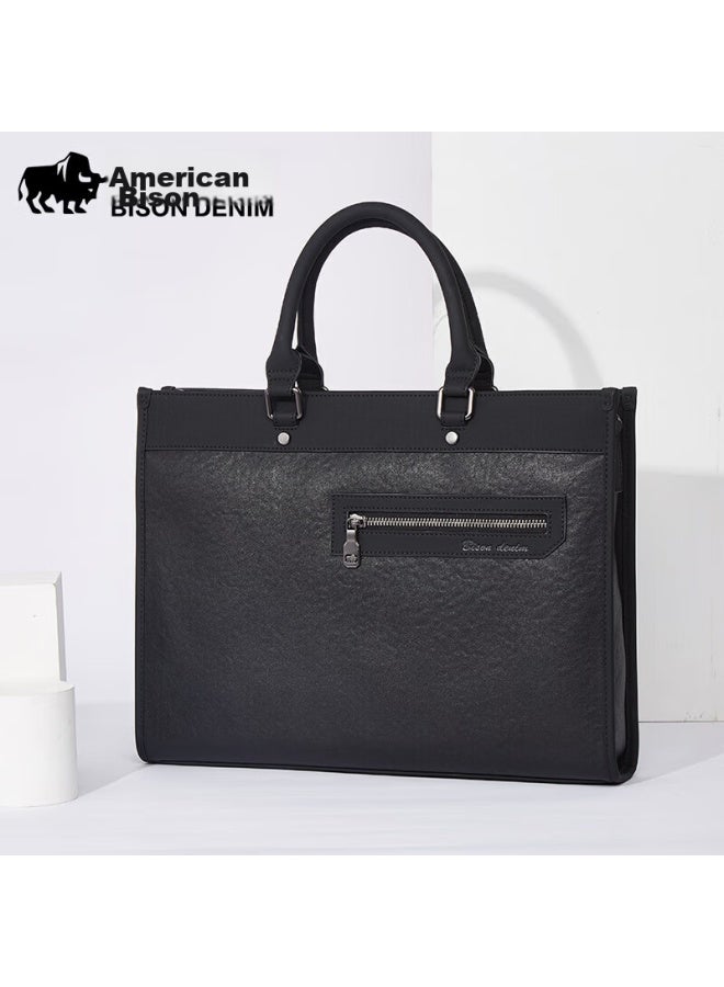 American Bison Meizhouyeniou Briefcase For Men, Business Bag, Top-grain Leather, Casual Bag, Large Capacity Horizontal Handbag, Men's Gift - Image 1