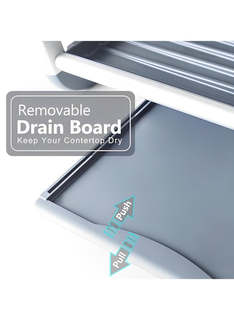 BECHOWARE Aluminium Dish Drying Rack Multifunctional Dish Rack, Large Capacity Dish Drainer for Kitchen Counter, Rustproof Dish Drying Rack with Cutlery & Cup Holders (2 TIER) - Image 5