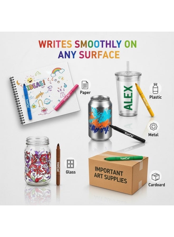 YUECAI 12 Pcs Permanent Colours Marker Set – Vibrant Waterproof Quick-Dry Markers, Fine Tip Multi-Surface Colored Pens for Paper, Plastic, Metal, Glass & Wood | Fade-Resistant, Smudge-Proof Ink for Home, Office, School & Art Projects - Image 4