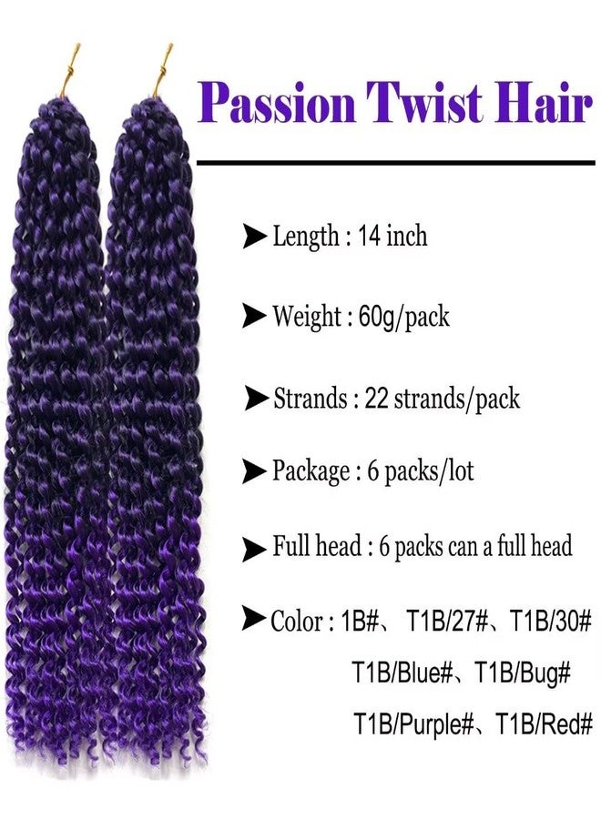 YOROSTAR 14inch Purple Water Wave Crochet Hair 6 Packs Ombre Passion Twists Crochet Hair for Butterfly Soft Locs Passion Twist Synthetic Crochet Hair Bohemian Locs Braiding Hair(14inch T1B/Purple#) - Image 3