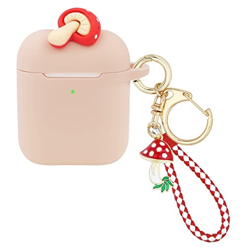 Wonhibo for Airpod Case, Cute Kawaii Cover for Airpods 1 and 2 Generation with Keychain (Mushroom) - Image 1