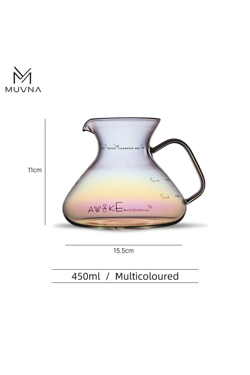إبريق قهوة موفنا زجاجي سعة 450 مل، متعدد الاستخدامات، مزود بمؤشر لمستوى الماء.