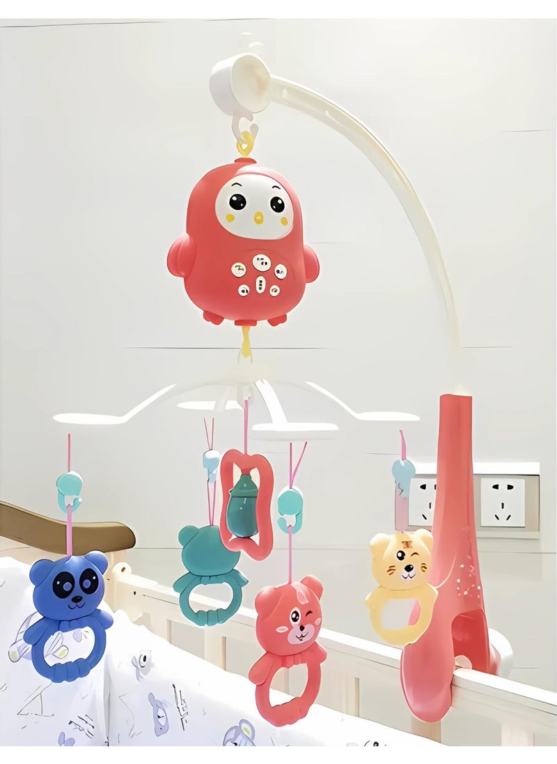 Twisoo Baby Crib Mobile with Music & Remote – 360° Rotating Hanging Rattle Toy Set for Newborns, Adjustable Stand, Soothing Melodies for 0-12 Months (Red)