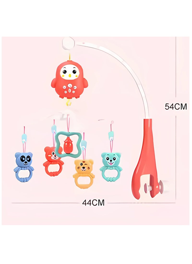 Twisoo Baby Crib Mobile with Music & Remote – 360° Rotating Hanging Rattle Toy Set for Newborns, Adjustable Stand, Soothing Melodies for 0-12 Months (Red)