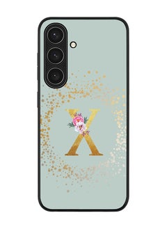 Rugged Black edge case for Samsung Galaxy S24 FE, Slim fit Case Cover - Custom Monogram Initial Letter Floral Pattern Alphabet - X (Light Grey )