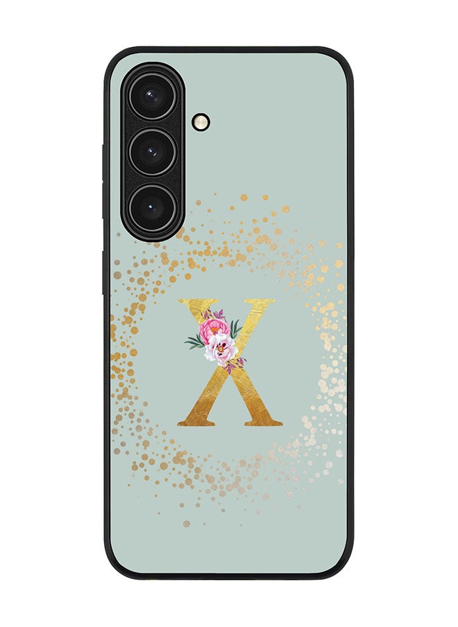 Stylizedd - Rugged Black edge case for Samsung Galaxy S24 FE, Slim fit Case Cover - Custom Monogram Initial Letter Floral Pattern Alphabet - X (Light Grey ) - Image 1
