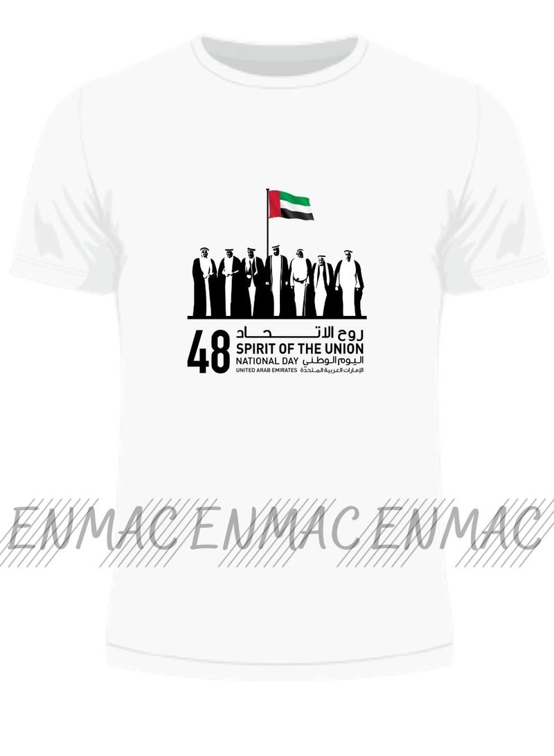 ENMAC UAE National Day Printed Casual Crew Neck Short Sleeve T-Shirt White  - Image 1