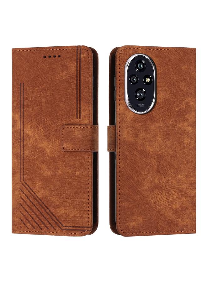 جرين تايجر حافظة جلدية لهاتف For Honor 200 بنمط مخطط مع حزام (بني)