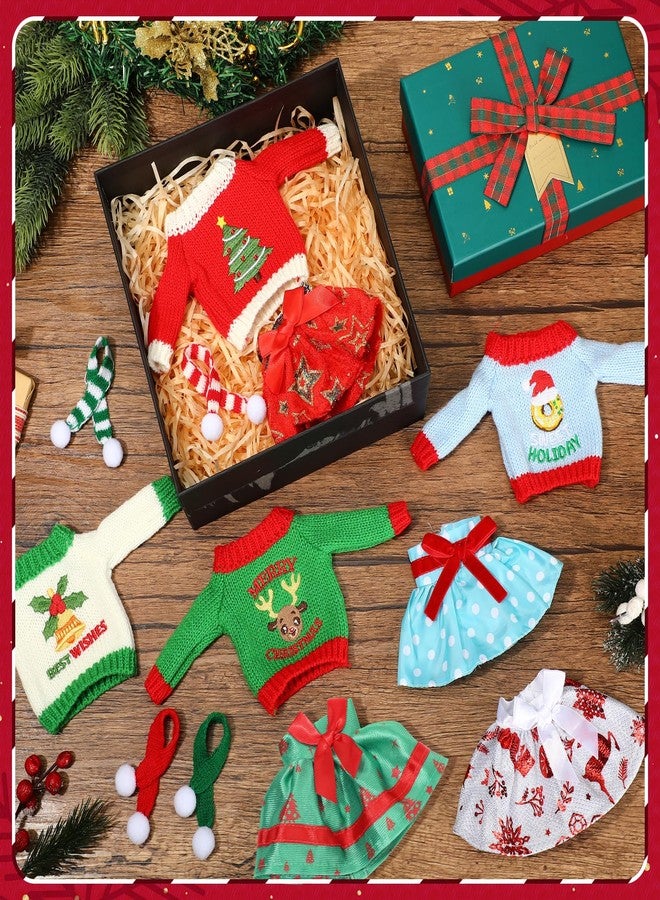 Woosytoo 12Pcs Christmas Elf Accessories Christmas Elf Doll Clothes Colorful Doll Skirts Scarves Sweaters Handmade Knitted Clothing with Xmas Tree Bells Elk Xmas Outfit, Dolls Not Included - Image 3