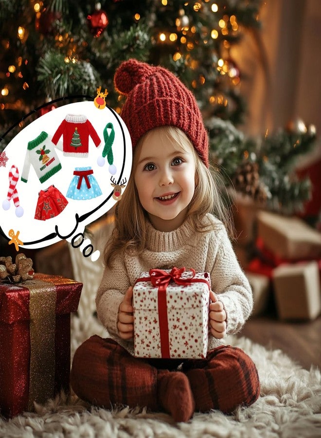 Woosytoo 12Pcs Christmas Elf Accessories Christmas Elf Doll Clothes Colorful Doll Skirts Scarves Sweaters Handmade Knitted Clothing with Xmas Tree Bells Elk Xmas Outfit, Dolls Not Included - Image 5