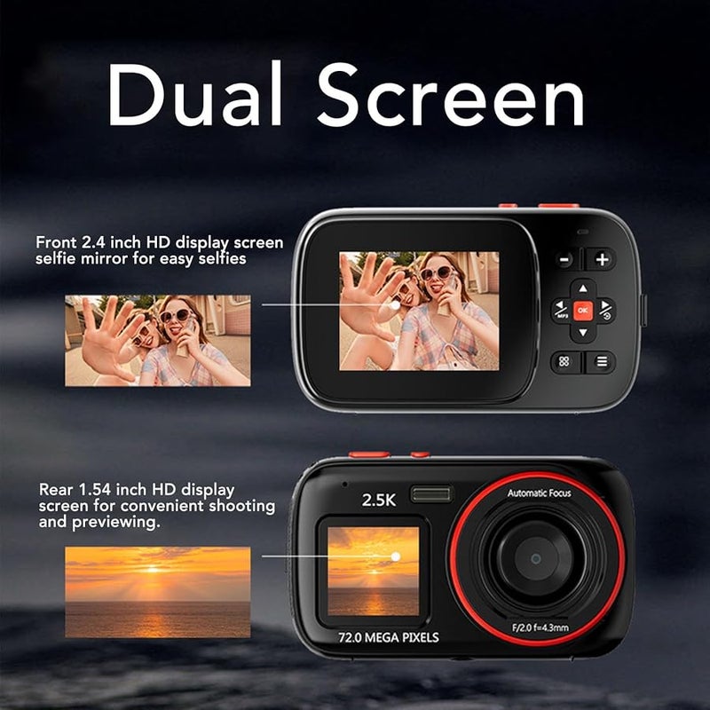 Asixxsix 72MP Digital Camera Dual Screen 16X Zoom Auto Focus Anti Shake Black - Image 5