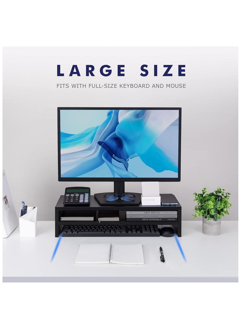 حامل شاشة، حامل شاشة من مستويين لأجهزة الكمبيوتر المحمولة/التلفزيون/الكمبيوتر الشخصي/الطابعة، منظم سطح مكتب متعدد الوظائف 21.6 طول × 7.8 بوصة عرض × 5.2 بوصة ارتفاع (أسود) - Image 2