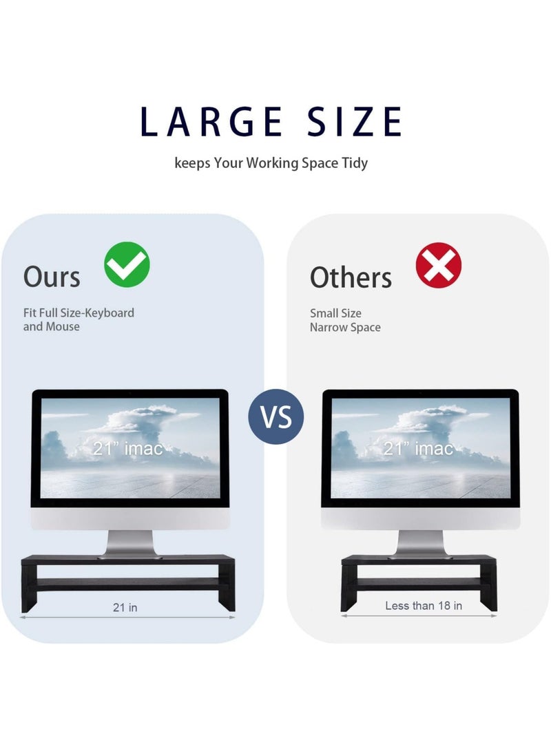 حامل شاشة، حامل شاشة من مستويين لأجهزة الكمبيوتر المحمولة/التلفزيون/الكمبيوتر الشخصي/الطابعة، منظم سطح مكتب متعدد الوظائف 21.6 طول × 7.8 بوصة عرض × 5.2 بوصة ارتفاع (أسود) - Image 4