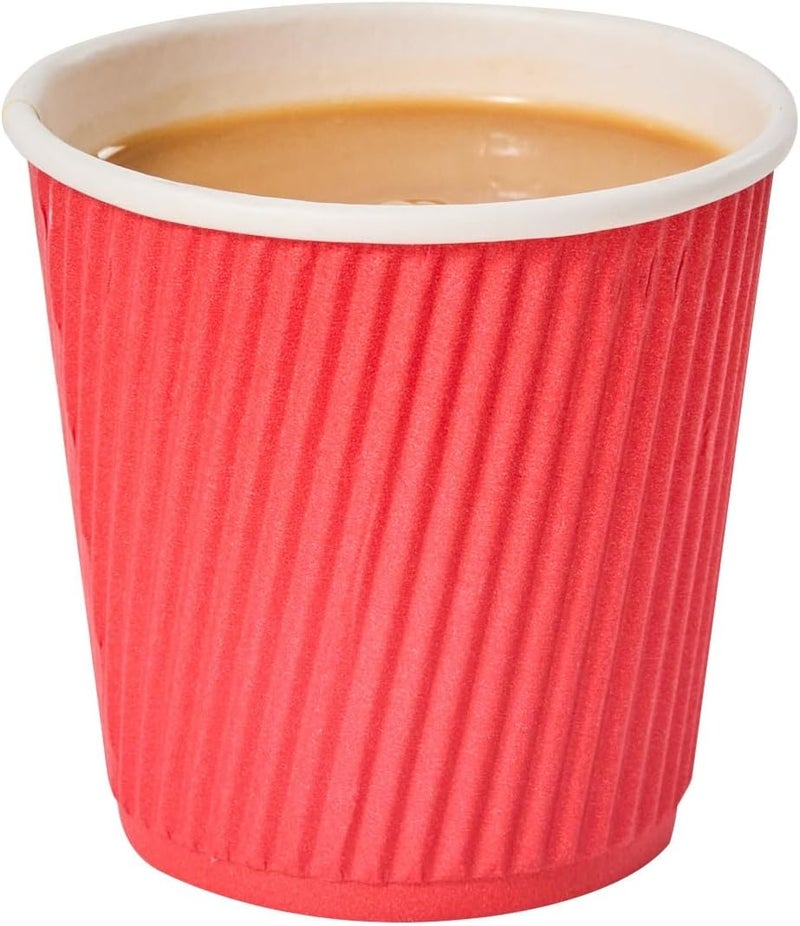 Restaurantware 500-CT Disposable Red 4-OZ Hot Beverage Cups with Ripple Wall Design: No Need for Sleeves - Perfect for Cafes - Eco-Friendly Recyclable Paper - Insulated - Wholesale Takeout Coffee Cup - Image 1
