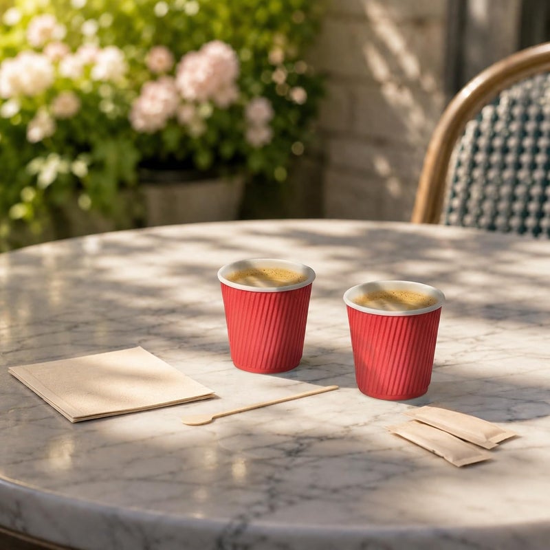 Restaurantware 500-CT Disposable Red 4-OZ Hot Beverage Cups with Ripple Wall Design: No Need for Sleeves - Perfect for Cafes - Eco-Friendly Recyclable Paper - Insulated - Wholesale Takeout Coffee Cup - Image 4