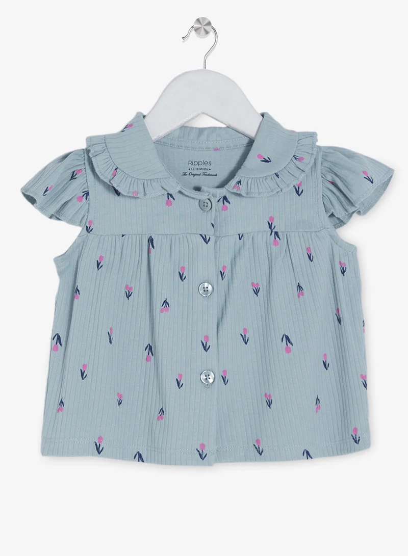 ريبلز مع نمشي طقم بناتي من قطعتين بلوزة بأكمام كاب وسروال