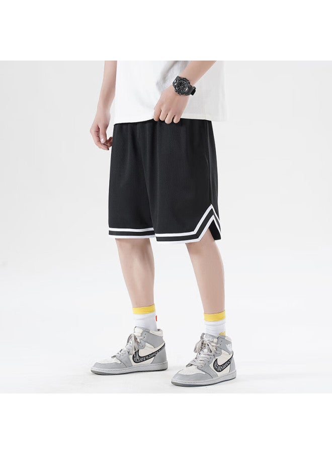 Izexx American-style Sports Shorts For Men, Summer Loose Basketball Pants, Breathable Quick-dry Casual Five-point Shorts, Iz56 Black M - Image 2