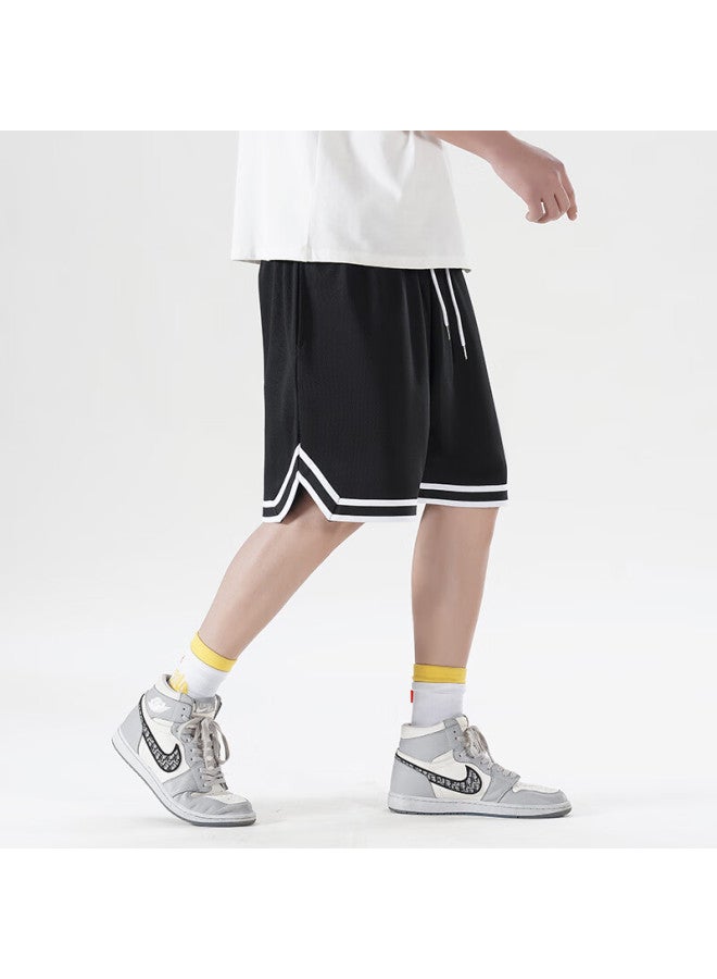 Izexx American-style Sports Shorts For Men, Summer Loose Basketball Pants, Breathable Quick-dry Casual Five-point Shorts, Iz56 Black M - Image 1