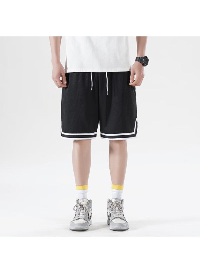 Izexx American-style Sports Shorts For Men, Summer Loose Basketball Pants, Breathable Quick-dry Casual Five-point Shorts, Iz56 Black M - Image 4