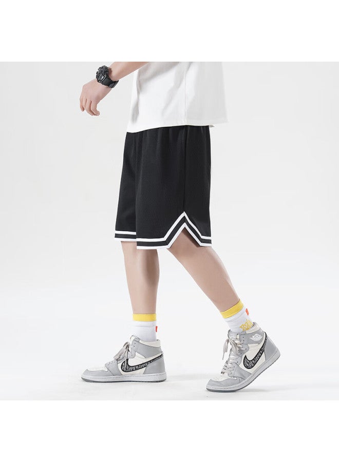 Izexx American-style Sports Shorts For Men, Summer Loose Basketball Pants, Breathable Quick-dry Casual Five-point Shorts, Iz56 Black M - Image 3