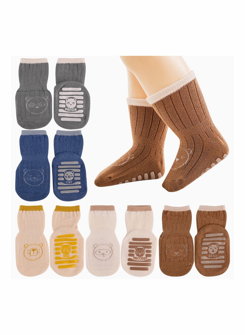 SYOSI Baby Socks SYOSI 5 Pairs Non Slip Toddler Newborn Socks for Girls Boys Thick Cotton Ankle Socks Cute Warm Crew Floor Socks for Kids 1 to 3 Years - Image 1