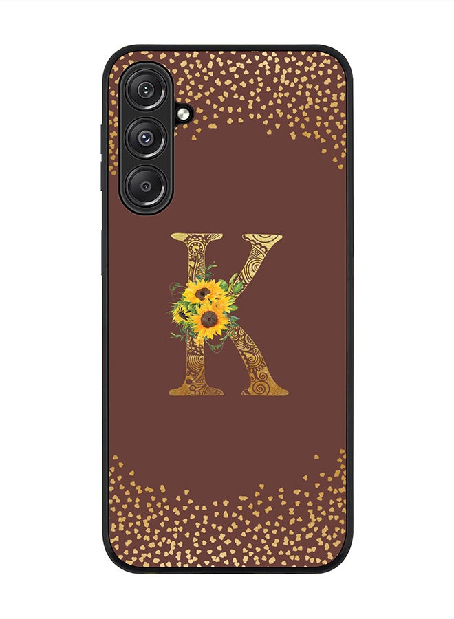 Stylizedd Rugged Black Edge case for Samsung Galaxy M34 5G Case Cover - Custom Monogram Initial Letter Mandala Floral Pattern Alphabet - K (Brown) - Image 1