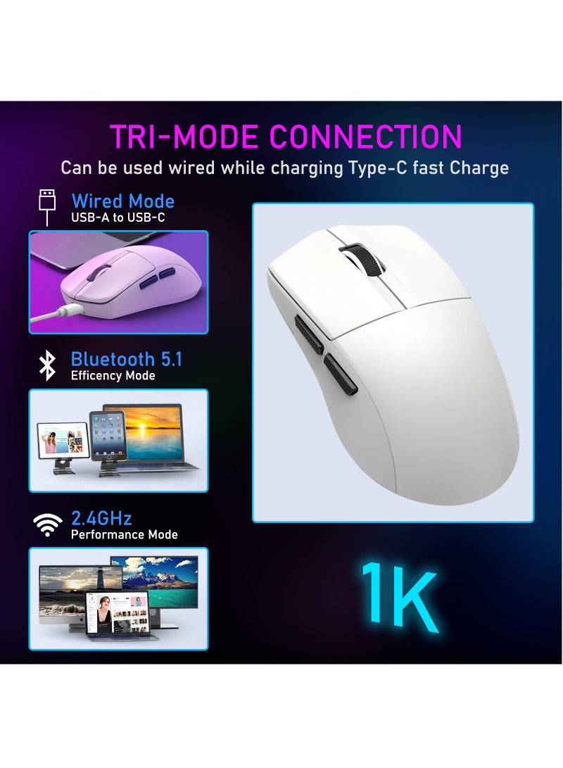 E-YOOSO X-44 1K Wireless Gaming Mouse, 49g Superlight, 26000 Dpi Paw9339, Bluetooth 5.1/2.4G/Wired Programmable Game Mice for Gaming/Office - Image 3