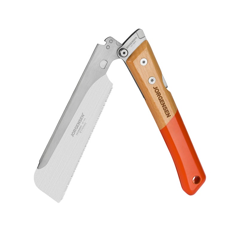 JORGENSEN Japanese Pull Saw, 6 Inch Pro Folding Dovetail Saw with Beech Wood Long handle, SK5 Steel Blade Tool-less Quick Change, 21TPI Cross Cut Woodworking Handsaw for Hardwood, Softwood - Image 1