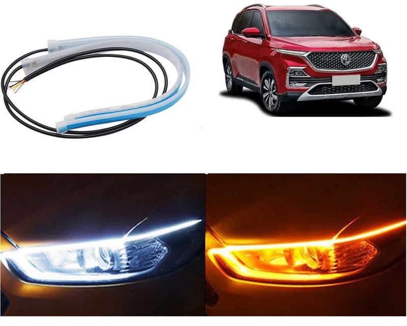 Selifaur - 2PCS 24Inch Ultrafine Waterproof Car DRL LED Daytime Running Lights White Turn Signal Yellow Guide Strip Headlight Assembly for MG Hector - Image 1
