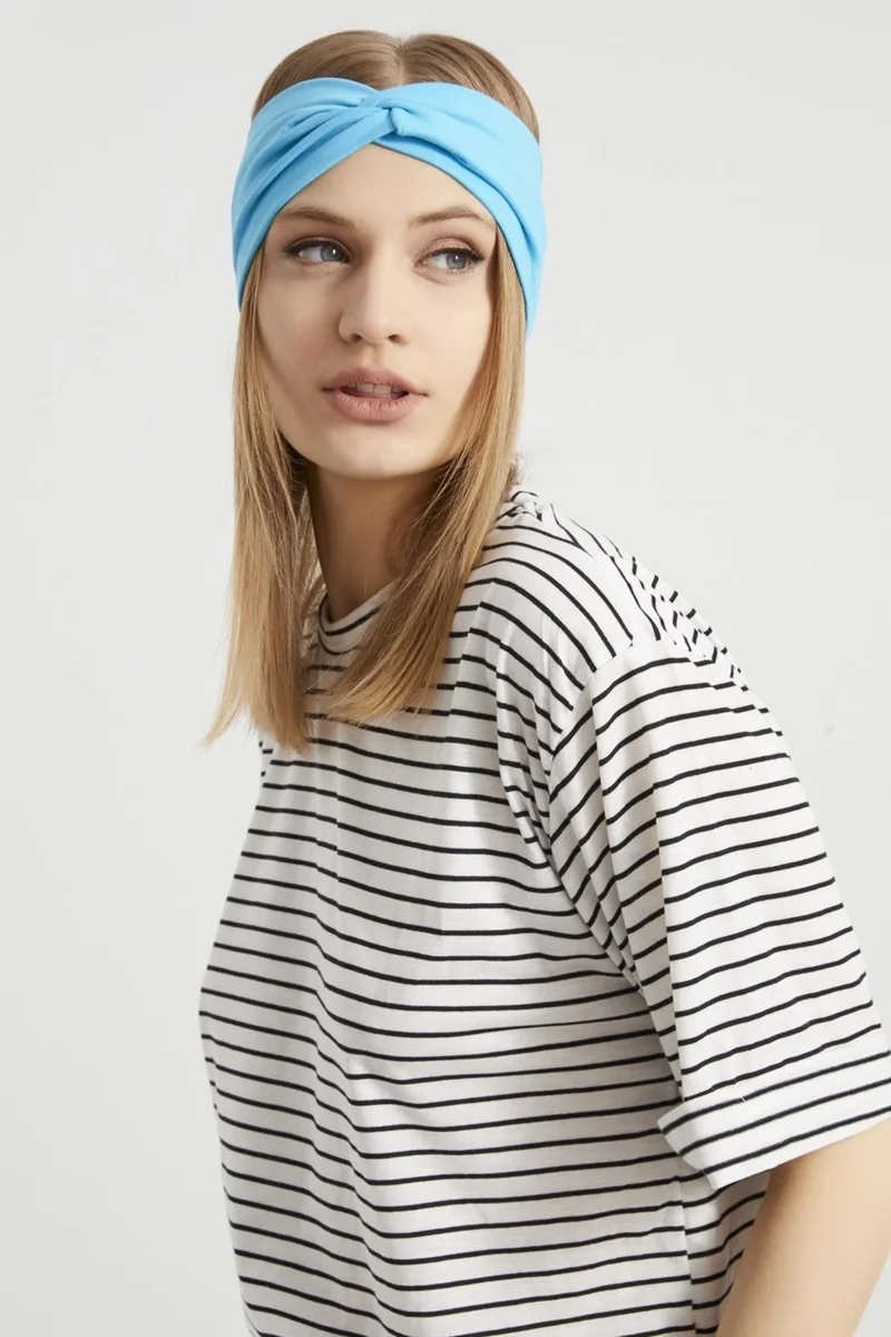 بوتيكجيز Ocean Blue, Boutique Design Women's Bandana Hair Band, Extra Soft, Flexible, Natural, Combed Cotton