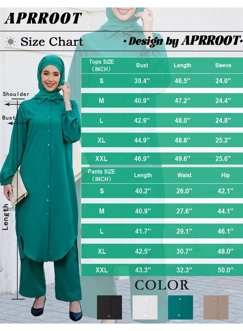Abayas Dress for Women Muslim Robe Islamic Kaftan 3 PCS Set Long Sleeve Button Shirts Pants Hijab Dubai Outfits