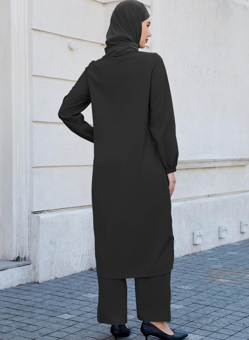 Abayas Dress for Women Muslim Robe Islamic Kaftan 3 PCS Set Long Sleeve Button Shirts Pants Hijab Dubai Outfits