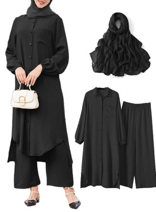 Abayas Dress for Women Muslim Robe Islamic Kaftan 3 PCS Set Long Sleeve Button Shirts Pants Hijab Dubai Outfits - pzsku/Z483A0686AC490C45C0B5Z/45/1746225927/7dee8dc3-f818-476a-b8e4-ecc8433238a0