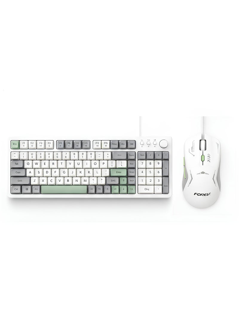 Forev FV-908 Rainbow Backlit Gaming Keyboard and Mouse Combo – Professional Design with 6D Color Backlighting and Adjustable DPI – White x Gray - Image 1