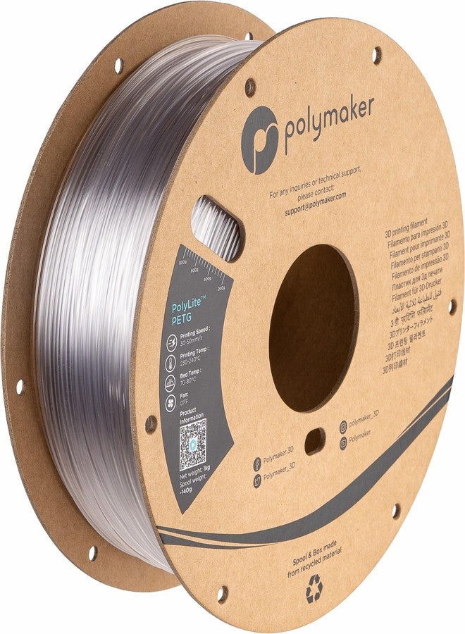 Polymaker PolyLite Clear 3D Printer PETG Filament 1.75mm 1kg, Legacy PETG Formula, +- 0.03mm Dimensional Accuracy, Reliable Everyday Filament, Strong Layer Bonding, Compatible with Most 3D Printers - Image 1